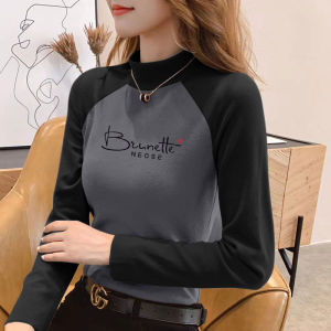 Dralon Raglan Long Sleeves T-shirt Womens Spring and Autumn New Arrival K-style All-Matching Slim Fit Slimming Slim Fit Print Base Tops