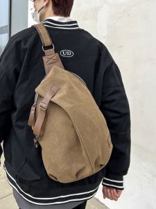 Casual Canvas Crossbody Bag for Men and Women Retro Style Large Capacity Multi-functional Fashion Backpack Chest Bag
