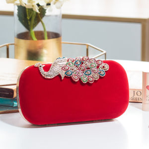 Velvet Phoenix Handbag Evening Clutch Diamond Embedded Womens Fashionable Ball Bag Stylish Handheld Bag for Young Ladies