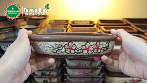 Pot Bonsai Keramik Oval Lonjong Kecil Small Mame not Semen Plastik - Cokelat Tua