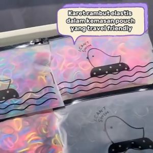 Karet Rambut Elastis Warna Warni Ukuran Sedang + Kemasan Pouch Medium Hair Elastic Band Colorful