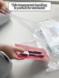Clear PVC Tote Bag A4 Handheld File Bag Large Capacity Document Tote Waterproof School Supplies