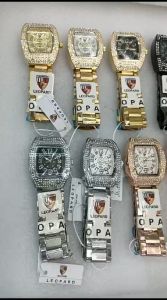 Jam Tangan Wanita Leopard Analog Tanggal Permata Original Rantai Stainless Steel
