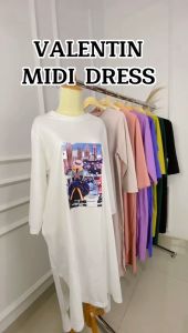 Priskila Cell VALENTIN MIDI DRESS Long Tunik Terbaru Size S M L XL XXL XXXL Jumbo Bahan KAOS KATUN COMBED 24S APLIKASI SABLON Midi Dress Wanita Bergambar Outfit Kasual Kekinian Ukuran Remaja Tanggung Gamis Kaos Tebal Adem Terlaris