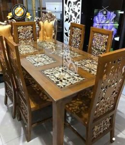 set meja makan minimalis kayu jati ukir Jepara
