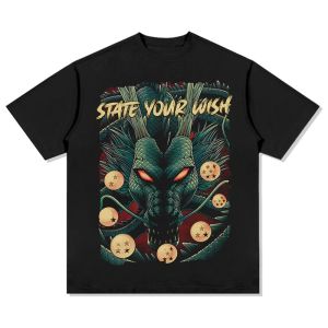 Bandai | Anime Dragon Ball Shenron STATE YOUR WISH Printed Cotton T-shirt Summer Mens and Womens Clothing Fashion Casual Street T-shirt