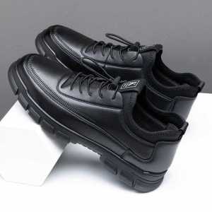 Full Black Leather Surface Sport Shoes Soft Bottom Anti-Slip Casual Work Shoes Waterproof Non-Slip Labor Protection Mens Shoes Large Size