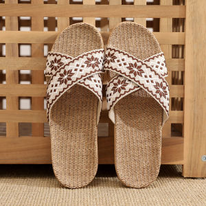Retro Linen Slippers Comfortable Breathable Massage Sweat Absorbent Non-Slip Wooden Floor for Men And Women Cotton Linen Couples Cool Slippers