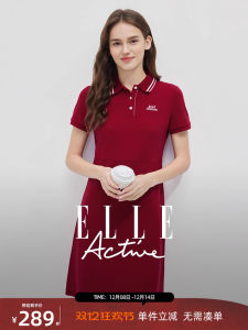 Elle Active Outdoor Polo Dress Slim Fit A-Line Red Casual Wear Polyester Spandex Blend Summer Season Short Sleeve Midi Dress