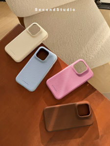 Full-Edge Leather Phone Case with Lychee Pattern for Apple 16Promax 16 Inch Anti-Slip Texture Soft Shell 14Pro Simple High-End