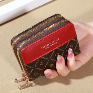 RFID Protection Mini Wallet - Chic Faux Leather with Double Zipper Multiple Card Slots & Slip Pocket Compact Classic Clutch