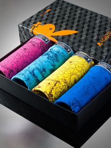 Playboy Men Ice Lụa Quần Đùi Boxer Thoáng Khí Rộng Rãi Fit Comfortable Mid Vòng Eo Quần Dành Cho Nam Giới Trẻ Có Kích Thước Lớn