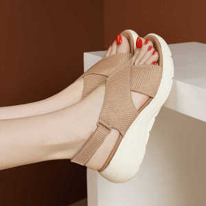 Baili Pure Love New Arrival Thick Sole Womens Sandals Lightweight Non Slip Comfort and Casual Sports Velcro Travel Flying Woven Womens Shoes