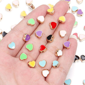 10 ชิ้น/ล็อต 8mm Alloy สองด้านลูกปัดหัวใจเคลือบสีสันหลวม Spacer ลูกปัดสําหรับสร้อยข้อมือสร้อยคอทํา DIY Charms เครื่องประดับ