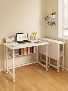 Foldable Portable Study Desk with Bookshelf Simple Computer Desk for Bedroom Office on Wheels Student Learning Desk Modern Minimalist Style