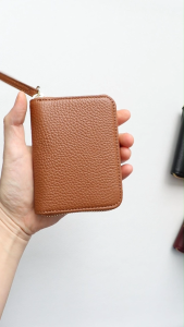 Ví Nữ Mini Khóa Zip PINK OHARA Da Bò Thật Có Ngăn Tiền Thẳng