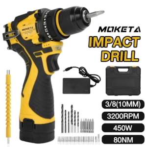 MOKETA ไขควงไฟฟ้าไร้สาย สว่านไฟฟ้ากระแทก 399V ชุดดอกเจาะ ไขควง สว่านไฟฟ้าไร้สาย 3ระบบ มีระบบกระแทก แบต 2ก้อน เจาะกระแทกได้ เหมาะสำหรับเจาะคอนกรีต เหล็ก ไม้ เจาะปูน เจาะเหล็ก Electric drill