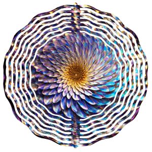 CIFbuy | Kicko Art Abstract Flower Wind Spinner 360° Rotating Metal Garden Decor with Blue Purple Gold Yellow Spiral Design for Outdoor