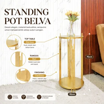 Meja Tamu Sudut Ruang Tamu Minimalis Motif Marmer Mewah Elegan Meja Samping Sofa Modern Standing Pot Bunga Pajangan Hiasan Rumah Aesthetic Besi Industrial