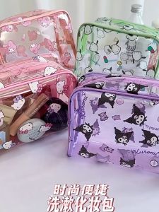Sanrio Cartoon Transparent Cosmetic Bag Large Capacity Kuromi Cute Portable Travel Storage Bag
