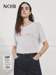 MO&Co. | Lightweight Linen T-Shirt with Gold Lettering Short Sleeves
