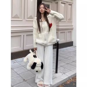 Korean Style Lazy Style Age-Reducing Hooded Knitted Sweater Coat for Women Autumn and Winter New Love Casual Terry Loose Top