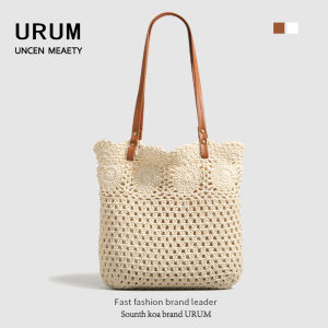 URUM Luxury Woven Hollow out Tote Bag Womens Underarm Bag Beach Vacation Travel Cotton Shoulder Bag Korean Style Summer 2025