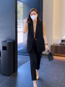 เสื้อกั๊กสูทแขนกลางผู้หญิง ชุดเสื้อกั๊ก ชุดเสื้อแขนยาว แฟชั่นฤดูใบไม้ผลิและฤดูใบไม้ร่วง เสื้อกั๊กแบบลำลอง ทรงเข้ารูป เสื้อคลุมแฟชั่น