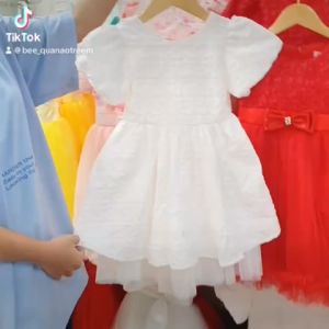 Đầm trắng tay phồng cho bé gái vải tafta sang chảnh đầm đi tiệc màu trắng nhẹ nhàng cho bé gái