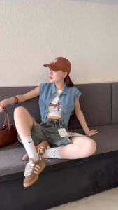 [พร้อมส่ง] Babarry Style รุ่น Widdy Jort กางเกงขาสั้น ยีนส์ห้าส่วน ยีนส์ขาดเซ่อร์ ผ้าไม่ยืด