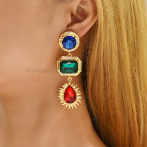 Multicolor Shiny Glass Decor Long Dangle Drop Earrings For Women Girl Trend Luxury Design Charm Wedding Party Pendant Jewelry