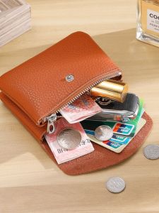 Retro Womens Wallet Double Layer Zipper Coin Purse Genuine Leather Mini Money Bag ID Card Holder Silver Color Business OL Style