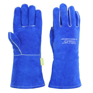 Weldas Small Size Womens Welding Gloves - Blue Angled Thumb Cowhide Heat-Insulating Moisture-Wicking Lining Fire-Retardant Stitching Wear-Resistant Leather (Model: 10-0160)