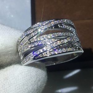 Huitan Modern Womens Finger Ring Cross Design Full Paved Dazzling CZ Luxury Crystal Rings Daily Wear Fashion Jewelry for Female