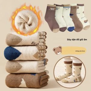 5 Đôi Tất Dày Giữ Ấm Mùa Đông Cho Bé Trai Họa Tiết Gấu Hoạt Hình Sọc Thoáng Khí Mềm Mại Chất Liệu Chải Kỹ Dành Cho Trẻ Em Từ 1-12 Tuổi