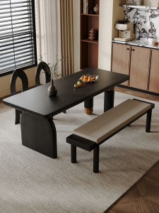 French Vintage Solid Wood Black Long Table Rectangular Living Room Book Desk Tea Table Integrated Home Furniture Dining Table