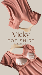 Vicky Top Shirt เสื้อยืดตัวยาว คอวี มีบราในตัว ไม่ต้องใส่บรา ไม่ต้องติดซิลโคน สะดวกสบายขึ้น