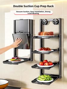 Suction Mounted Folding Multi-layer Kitchen Storage Rack