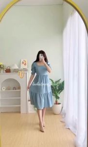 (ZAYIN COLLECTION) VIVIAN DRESS UK.L-XL Bahan POLO LINEN belakang sleting pinggang blkng karet