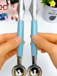 Sudip Pembentuk Bola Buah 2 In 1 Fruit Ball Digger Double Head Stainless Steel Reusable Watermelon Spoon Creative Melon Baller Knife Kitchen 水果挖球勺