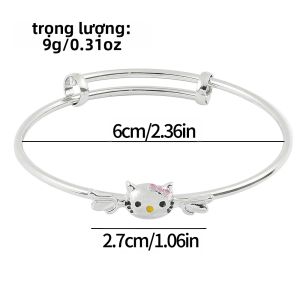 Sanrio | Vòng Tay Hello Kitty Cánh Thiên Thần Dễ Thương Có Thể Điều Chỉnh Chất Liệu Hợp Kim Kẽm Mạ Bạc Dành Cho Nữ & Thiếu Nữ Phụ Kiện Thời Trang Kiểu Dây Xích.