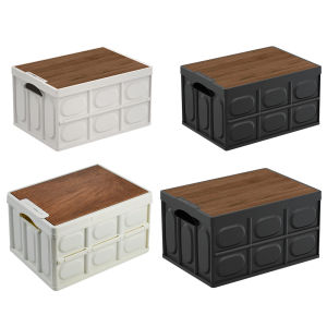 【Fast delivery】 กล่องเก็บของแคมป์ปิ้งทนทานพร้อมฝาไม้ พับได้สำหรับอุปกรณ์เดินป่าและตั้งแคมป์กลางแจ้ง