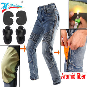 Hithotwin Kevlar Motorcycle Jeans Men Aramid Motocross Trousers Off Road Riding Pants Protective Gear