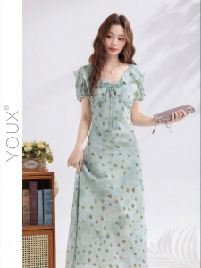 YOUXIANG | Đầm Hẹp Hơi Mùa Hè In Hình Trái Tim Xanh