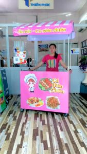 Xe cá viên chiên gấp gọn có mái che kích thước 1m - hình ảnh in decal bền màu