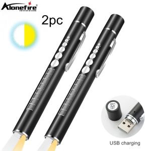 2pcs/2-in-1 LED White/Yellow Mini Pen light Flashlight USB Rechargeable Doctors Eye pupil check Work Travel Emergency Lamp Torch