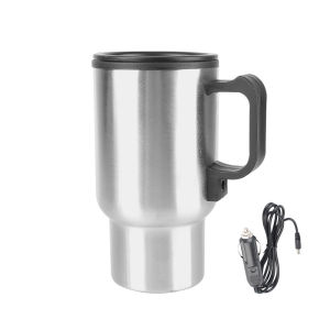 12V 450ml Stainless Steel Water Coffee Milk Thermal Mug Electric Heating Car Kettle Camping Travel Kettle Vehicle Heating Cup