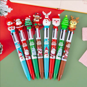 YESPERY 6Pcs 4-colors Christmas Style Ballpoint Pen Student Present School Supplies Christmas Gift Stationery