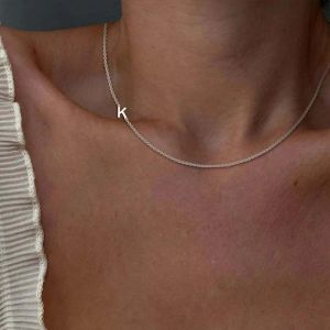 Skyrim Fashion A-Z Alphabet Pendant Necklaces for Women Girls Stainless Steel Jewelry Classic Initial Letter Charm Choker Neck