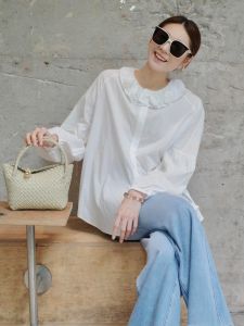 YUFUQING | เสื้อเชิ้ตแขนยาวสีขาวสไตล์ฝรั่งเศสสำหรับผู้หญิงในช่วงต้นฤดูใบไม้ร่วง ทรงหลวม คอกลม ทรงเข้ารูป เสื้อผ้าทำงานสไตล์เกาหลี